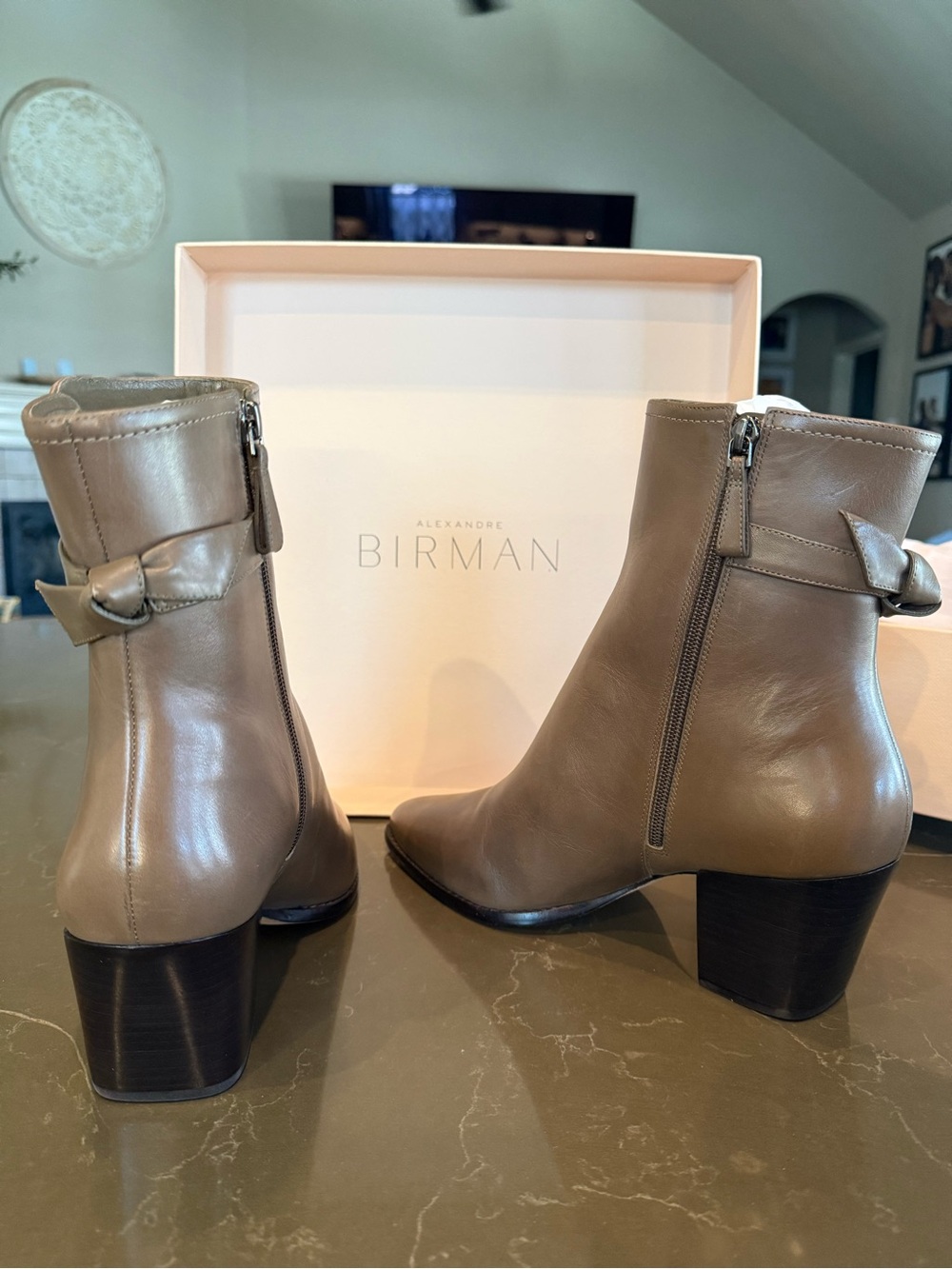 Alexandre Birman Taupe Knot-Back Leather Ankle Boots